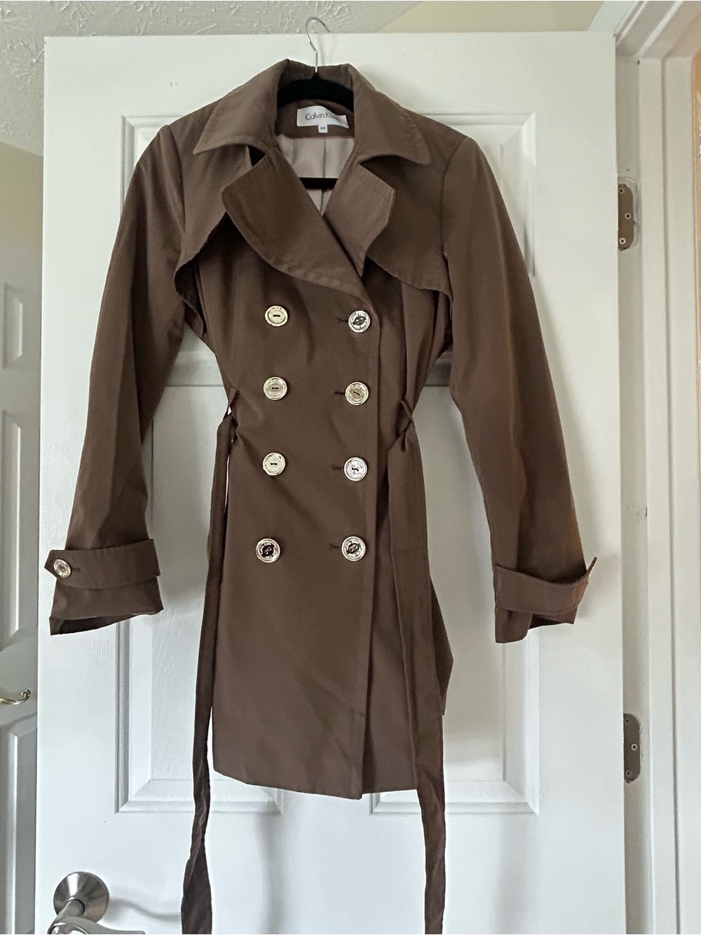 Calvin Klein Taupe Double-Breasted Trench Coat